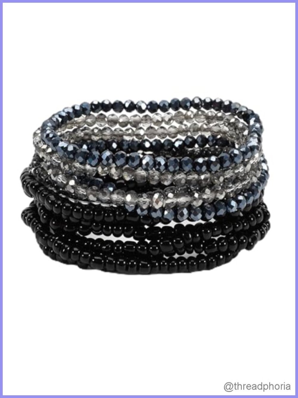Bohemian Multilayer Resin Beaded Stackable Bracelets, Crystal Glass Stretch
